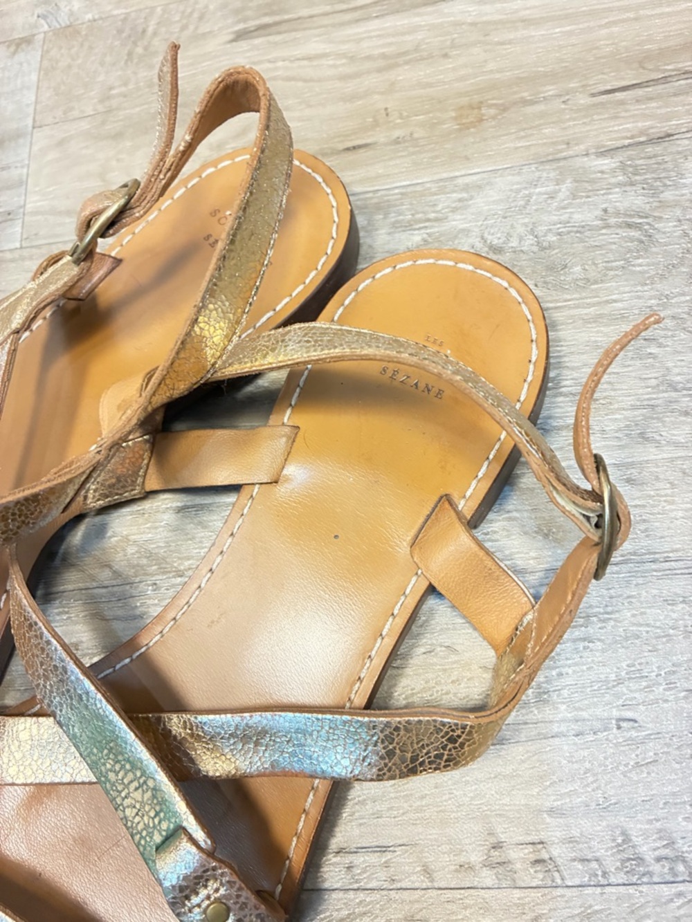 Sezane Ella Gold Strappy Leather Sandals - Picture 6 of 14